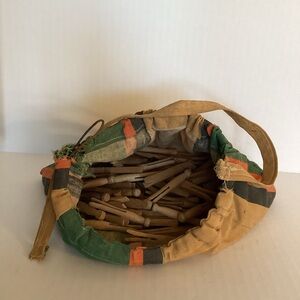 Vintage Clothespin Bag with Wooden Pins